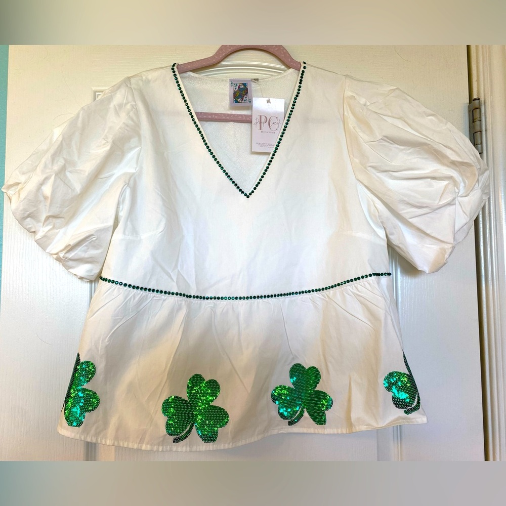 Queen of Sparkles Shamrock Peplum Top